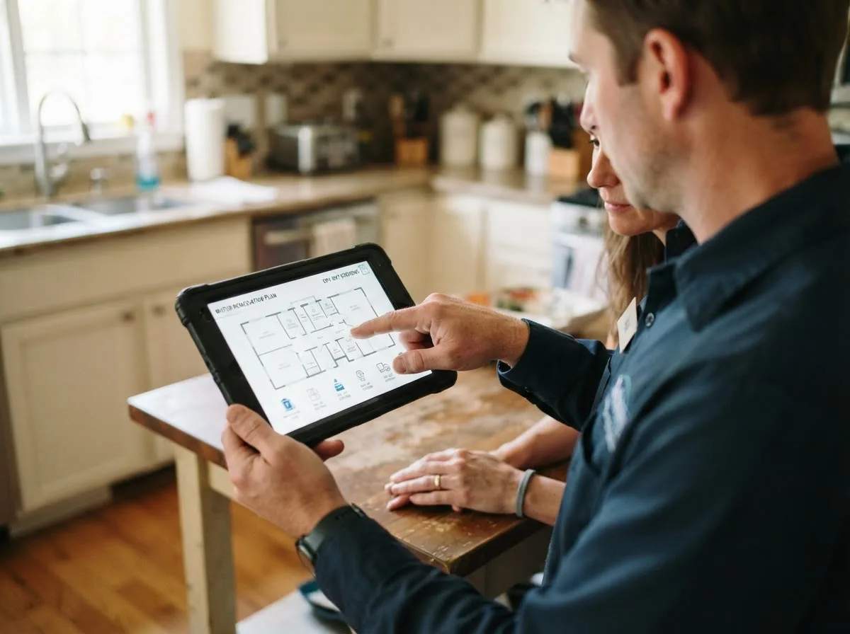Water damage restoration technician inspecting a home in Avawam, KY